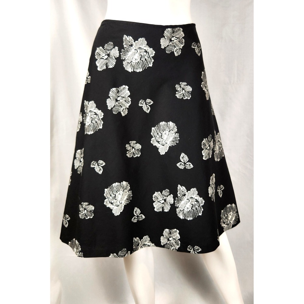Vintage Worthington Black Floral Classic/Preppy/Academia A-line Skirt 12